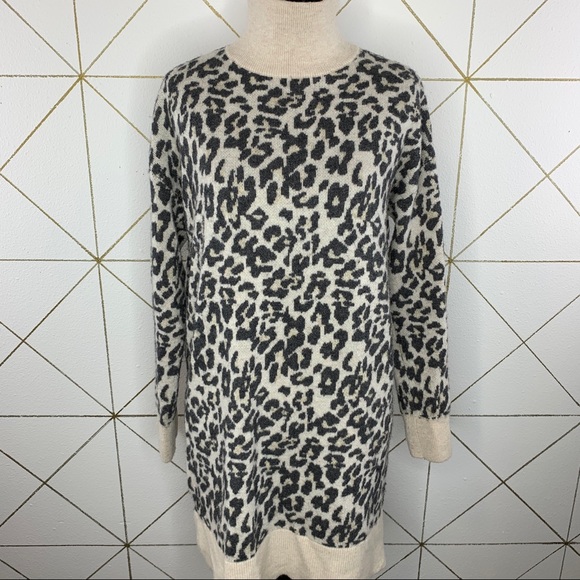 Loft Women’s Animal Print Mock Neck Wool Blend Pullover Sweater Size Small